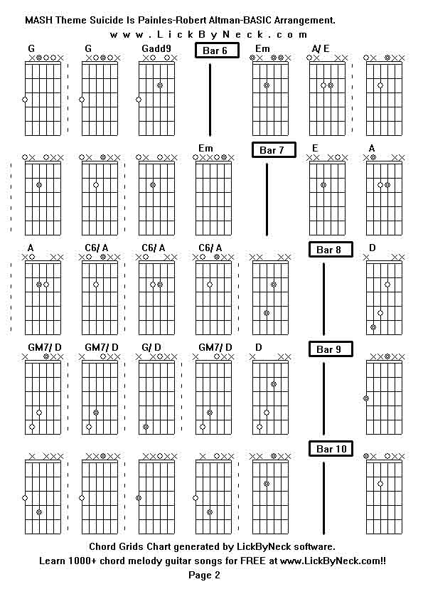 Chord Grids Chart of chord melody fingerstyle guitar song-MASH Theme Suicide Is Painles-Robert Altman-BASIC Arrangement,generated by LickByNeck software.